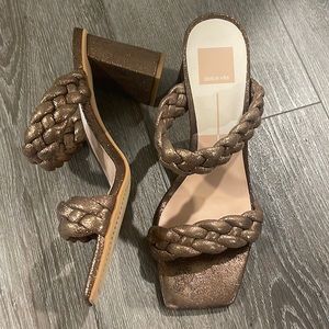 New Dolce Vita Braided Pailey Bronze Metallic Brown Sandal Heels Size 9
